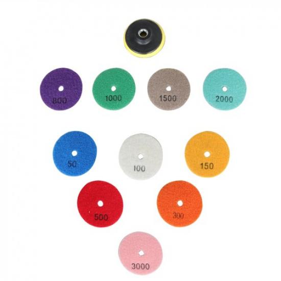 11 Pcs 3" Diamond Wet/Dry Polishing Kit For Marble Stone Granite Glass Polishing