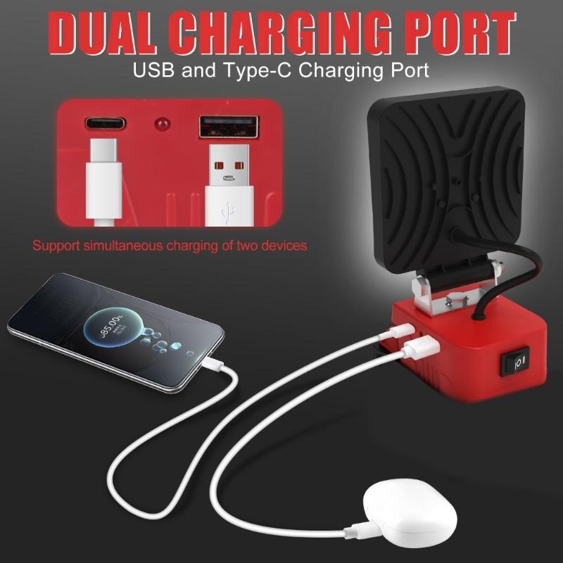 Portability Camping Work Light MultiFunction Lighting Tool for 18V/20V Tool Battery with USB & Type C Charging Port