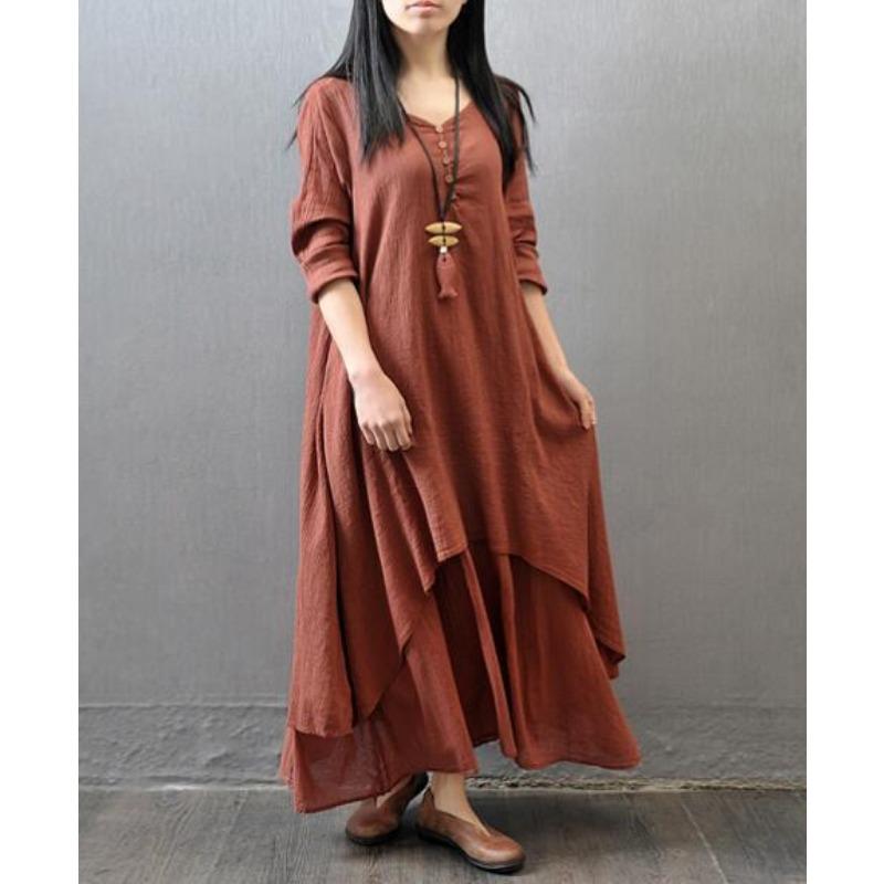 Loose Sleeved Cotton Linen Long Dress