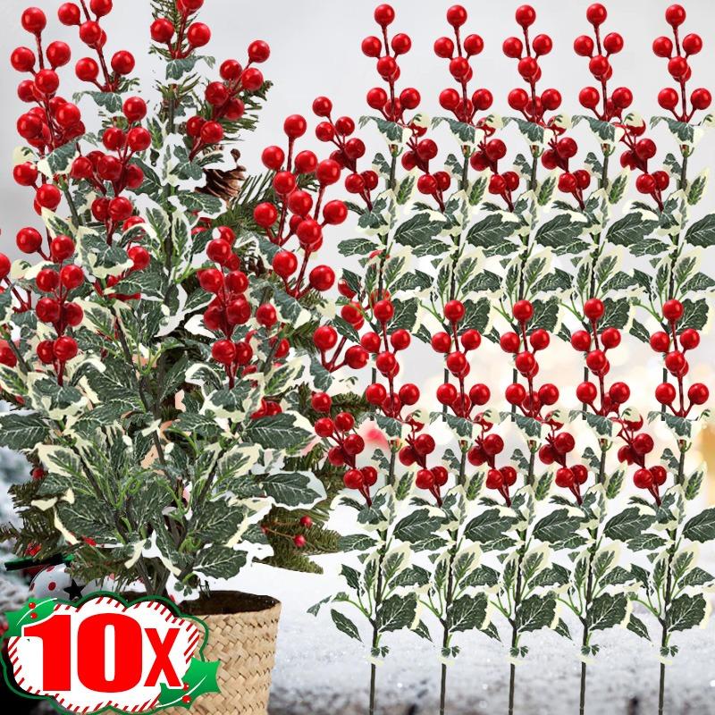 Artificial Berries Holly Red Berries Green Leaf Branches Dining Table Flower Arrangement Decoration DIY Xmas Tree Pendants