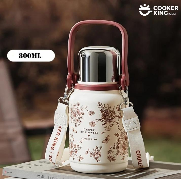 800ML Hot Water Bottle 316/304 Stainless Steel+PP Camping Portable Hot Water Bottle Vacuum Insulated Bottle Cup 800ml