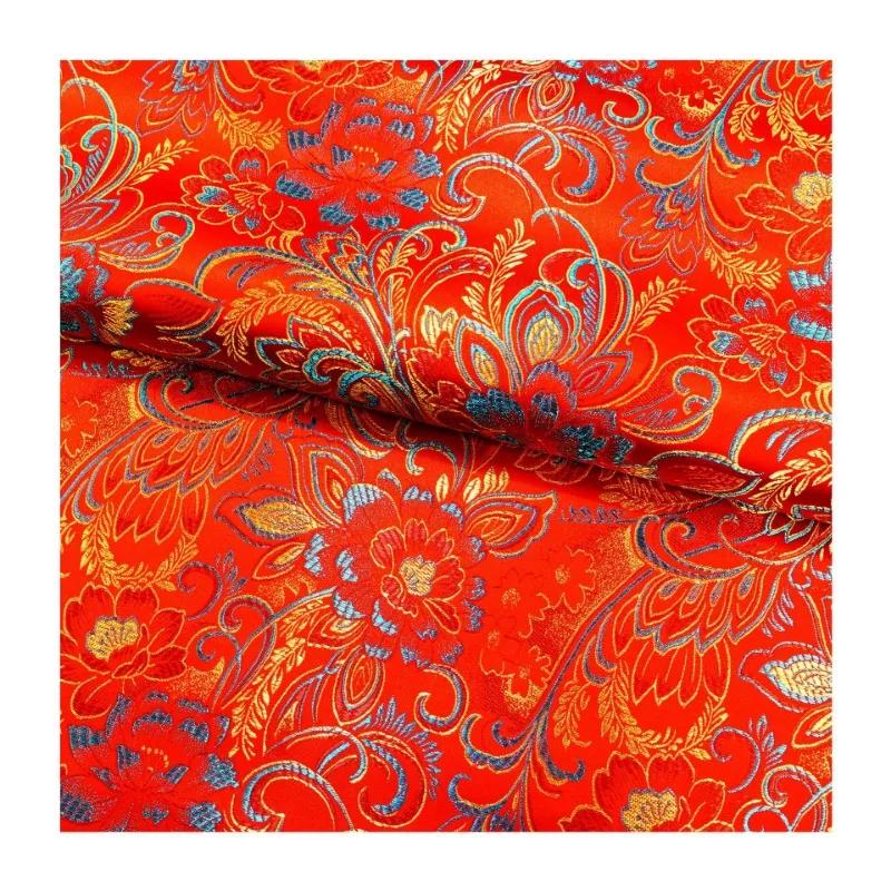 Wide 114cm Damask Jacquard Lilies Pattern Fabrics for Diy Sewing Cheongsams Ethnic Costumes Mongolian Robes Decorative Fabric