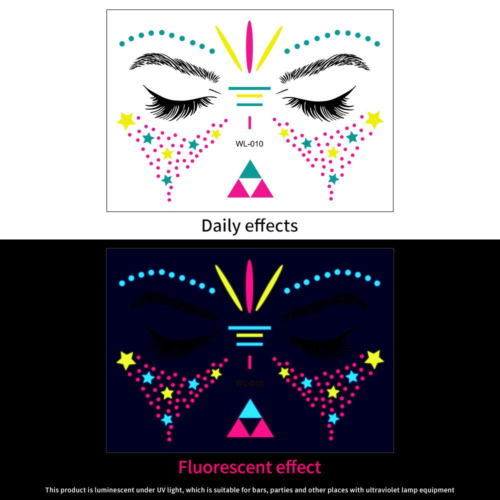 16 Fluorescent Face Stickers Nightclub Masquerade Neon Fluorescent Face Stickers Waterproof Music Festival Glow Tattoo Stickers