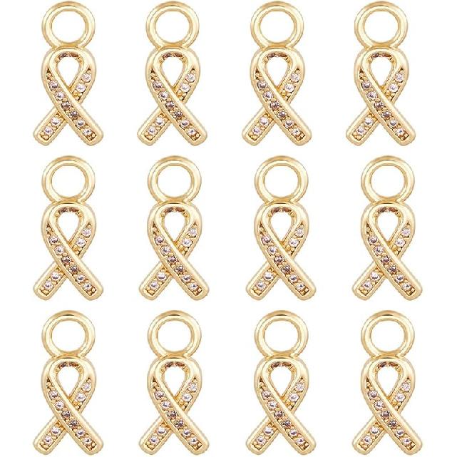 BENECREAT 12pcs 18K Gold Plated Brass Charms, Dice & Awareness Ribbon Brass Jewelry Pendants for DIY Earrings Bracelet Necklaces Jewelry Making Ribbon