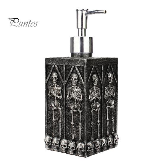 

460 мл Дозирующий флакон с рисунком черепа, квадратный дозатор для лосьона, эфирных масел, мыла, 3D-дизайн, противоскользящее основание из смолы, дозирующий флакон для ванной комнаты чёрный