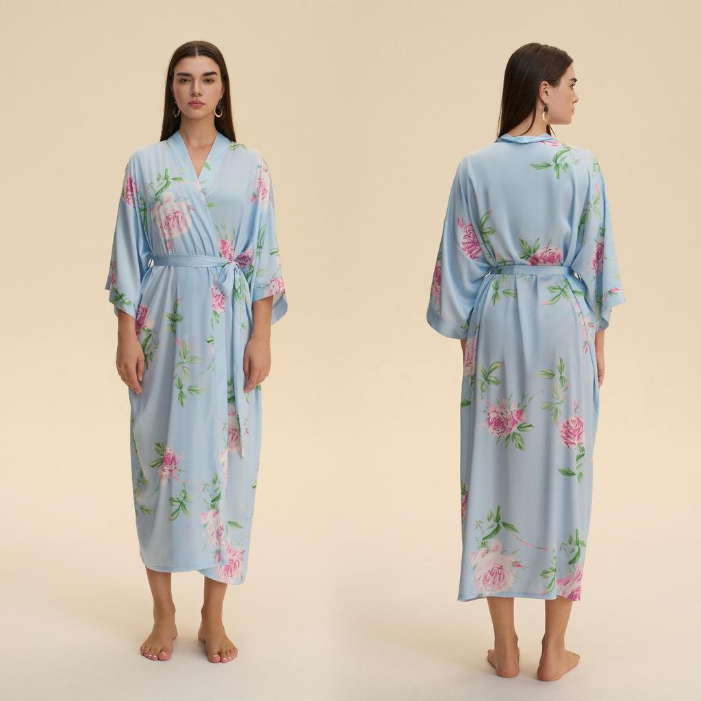 Yaoting Satin Plus Size Women's Long Sleeve Pajamas and Bathrobe Set - Spring/Fall Collection WP5021