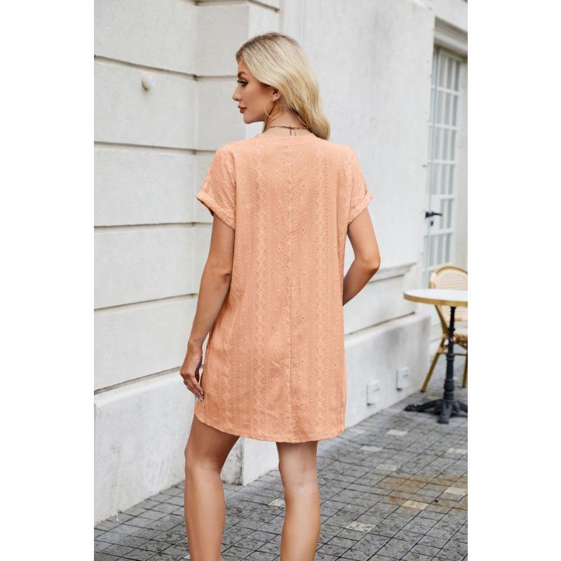 YYFS Women's Fashion Summer Spring Solid Color Print Short Sleeve O-Neck Loose Waistline Casual Dresses