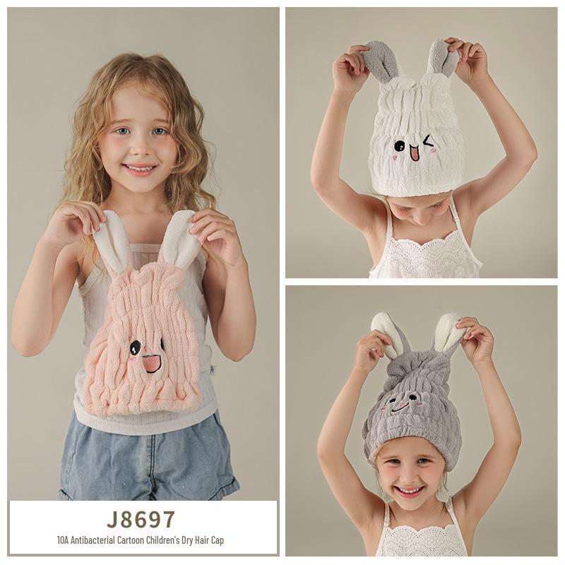 מגבת שיער כובע קורל פליז מצויר לילדים 2025 – רך, עבה, מתייבש במהירות, אביזר אמבטיה הורה-ילד
