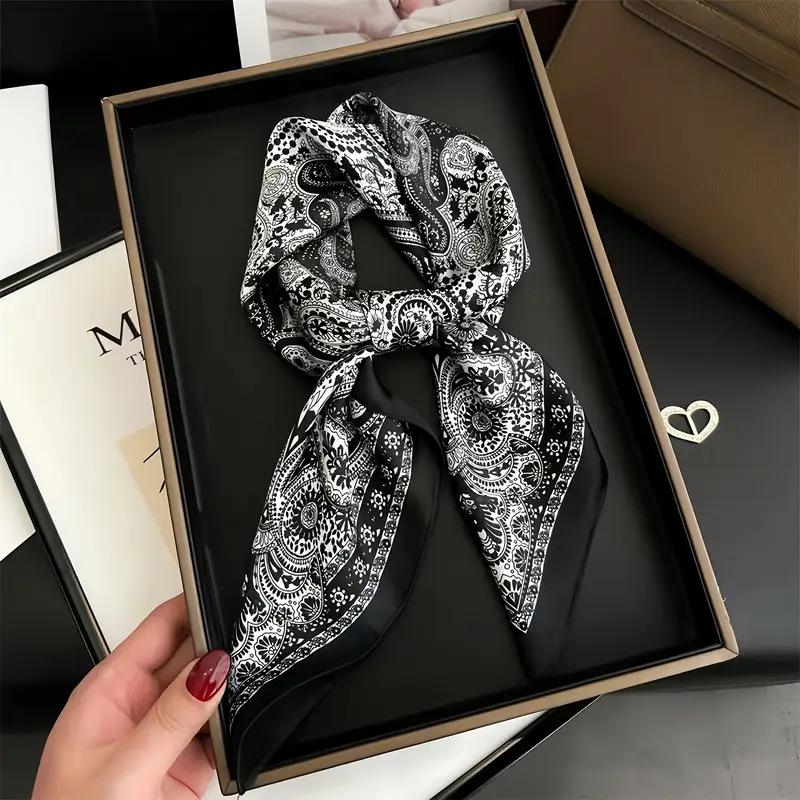70cm Retro Printed Korean-Style High-End Imitation Silk Scarf for Women - Versatile Fashion Square Accessory