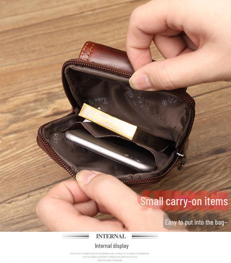 Xiaoduoli Men's Genuine Leather Mobile Phone Waist Bag - 5.5/6 Inch Cowhide Retro Mini Belt Bag