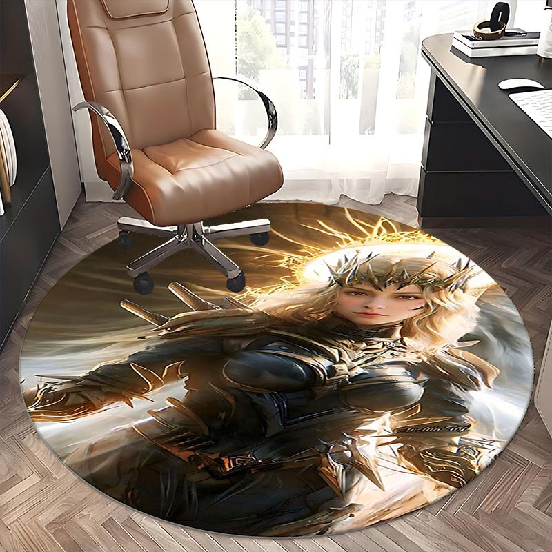 Fantasy Warrior Armor,Mythical Crown Design Chair mat Round Rug Office carpet, Machine Washable, Non slip, Suitable for Living Rooms, Bedrooms