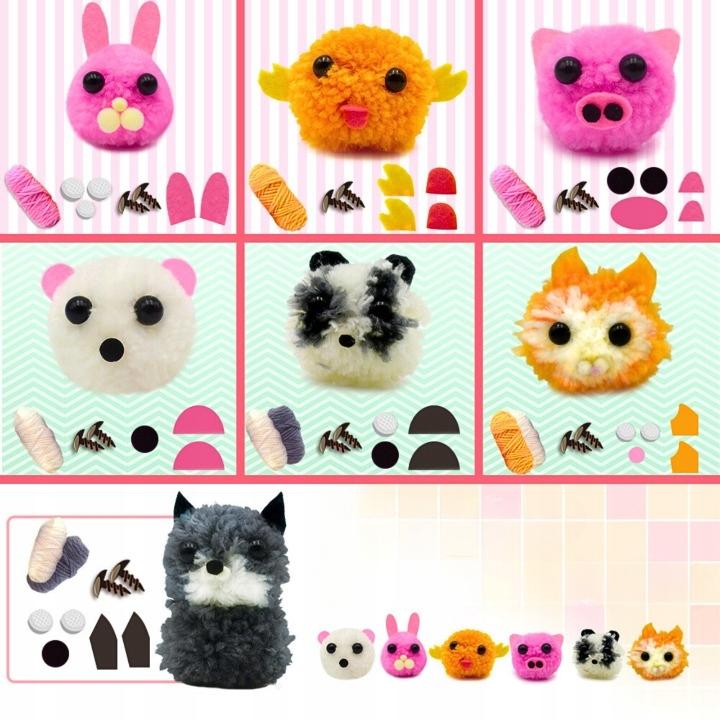 Crochet Kit Animals Cat Rabbit Pompoms Yarn For Kids