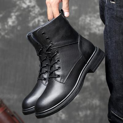 Fashion Genuine Leather Boots Mens High Quality Non-Slip Hiking Boot  Black Sewing Boots Men Shoes Plus Size 36-50