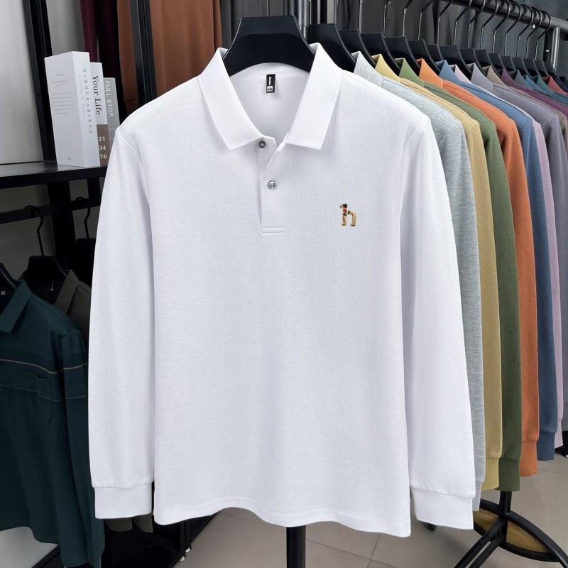 100% Ren Bomull Langermet Herre Poloskjorte Lett Luksusmerke Mote Tegneserie Valpebroderi Business Casual Ny T-skjorte
