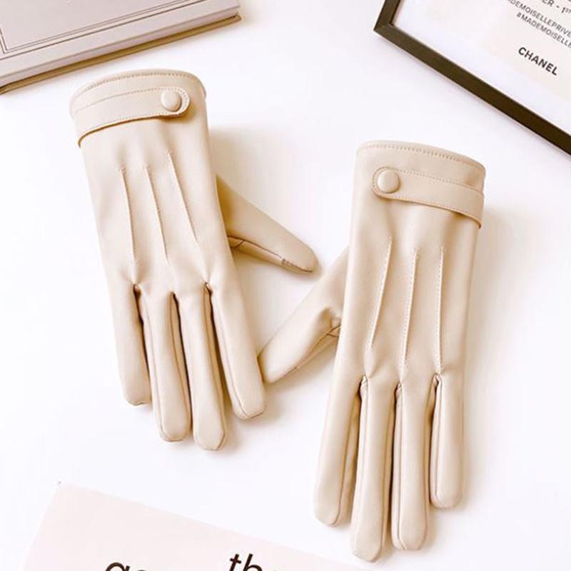 

Женские кожаные перчатки, зимние бархатные толстые перчатки, корейские перчатки с имитацией овчины и сенсорным экраном бежевый