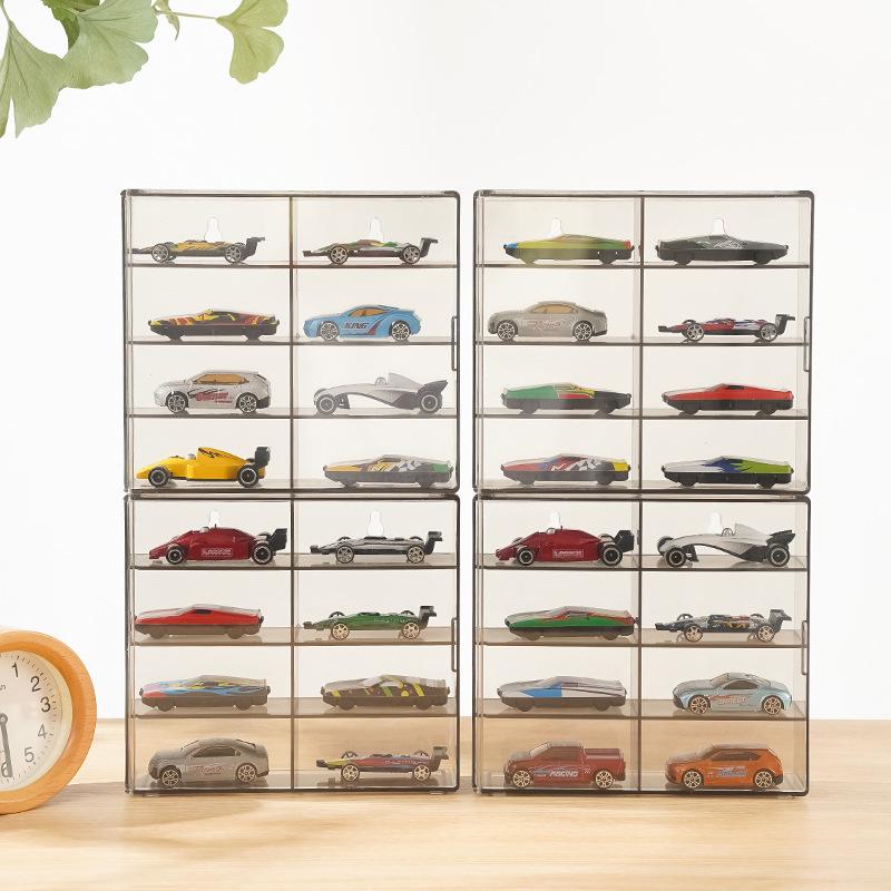 8-Grid Small Car Model Display Case, Hot Wheels Toy Storage, Transparent Stackable Cabinet