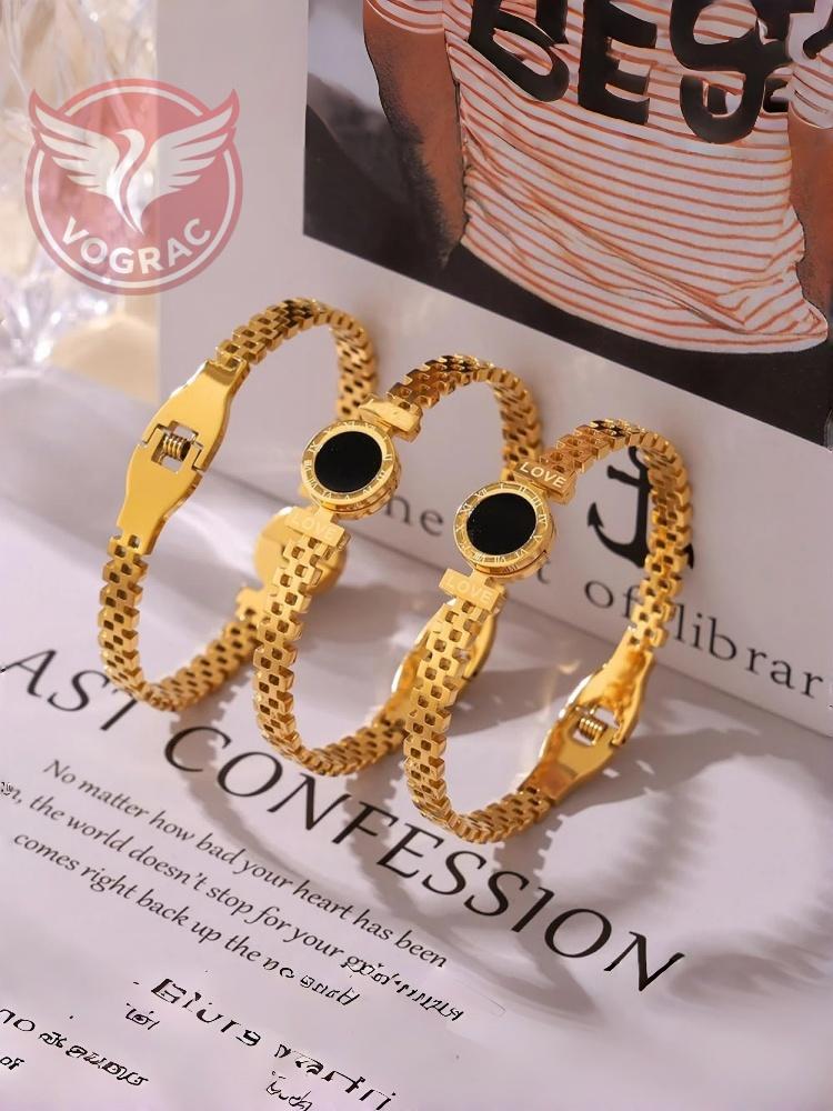 Classic Stainless Steel Round Bangles For Women Black Acrylic Roman Numerals Wristband Women Bracelets  For 2025 Jewelry