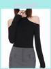 Minimalist Solid Color One Shoulder Crop Top With Spliced Long Sleeves For Casual Wear