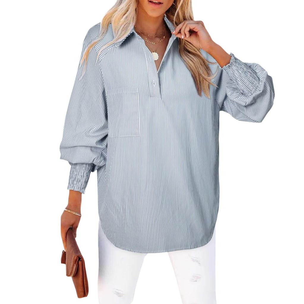 Dámská košile s dlouhým rukávem, jednobarevná, pruhovaná, ležérní, volný top
