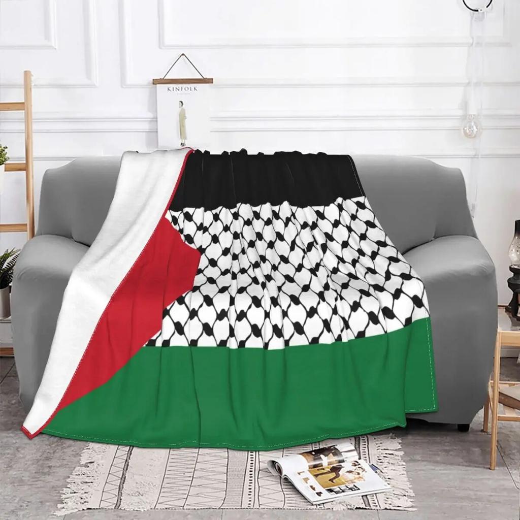 Koc Flanelowy z Flagą Palestyny Wzór Palestyńskiej Hatta Kufiya Keffiyeh Koc Narzuta na Łóżko Sofę Kanapę 125*100cm Kołdra