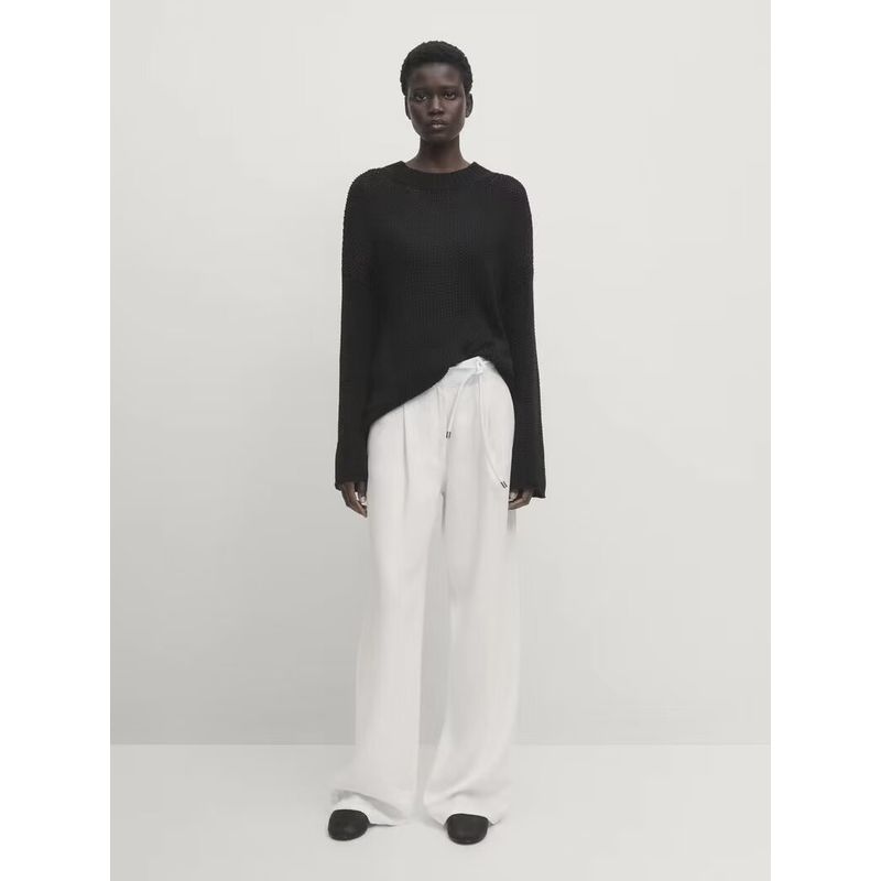 

Md2024 Women s Clothing Casual Style Draping Effect Elegant Creamy-white Pleated Straight Mopping Pants 05068798251 White L