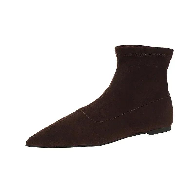 Women Pointed Toe Heels Shoes Sexy Designer Gladiator Short Boots Low Heels Mid Calf Rubber Sole Women's Botines Para Mujeres