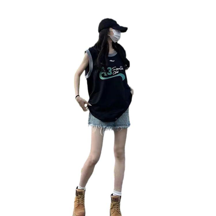 2024 Summer Women's Pure Cotton Contrast Color Letter Short-Sleeve T-Shirt