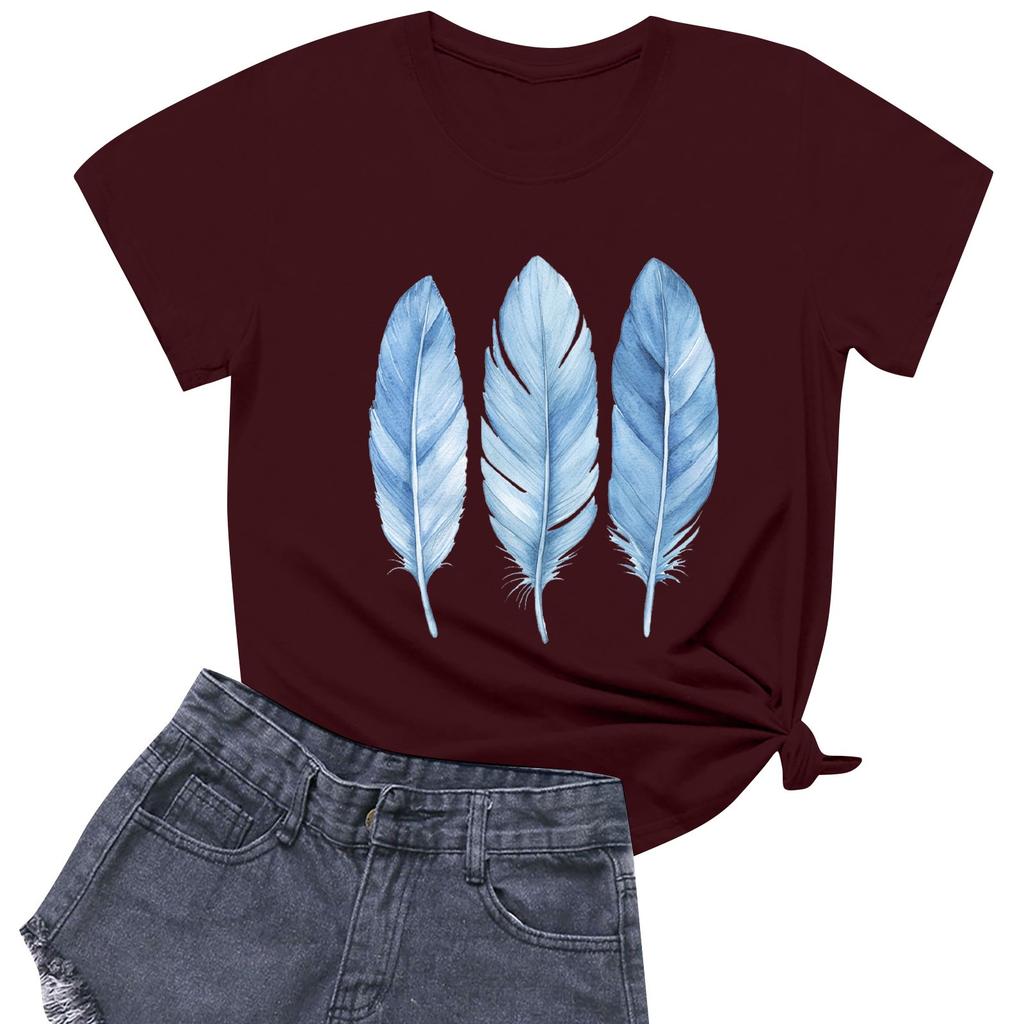 Women's Fashion Casual Printed Short Sleeve Round Neck Pullover Tops