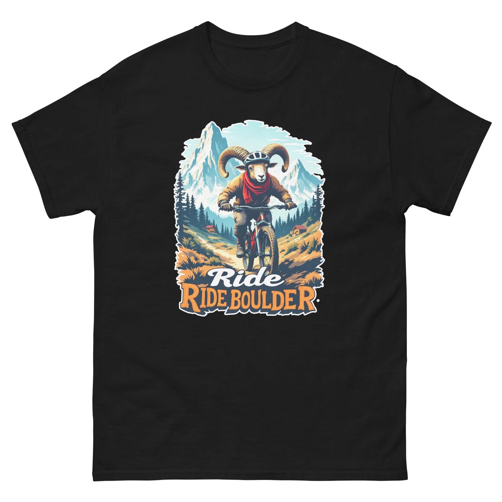 Ride Boulder Big Horn Sheep Fun USA Bike Cycling Animal T-Shirt S