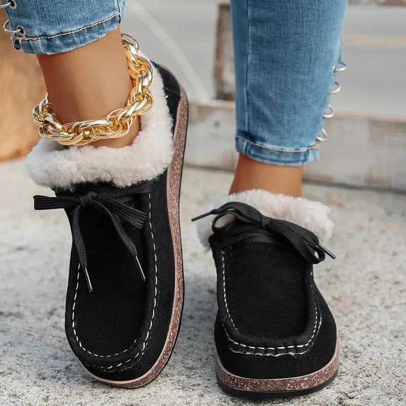Women's Plus Size Warm Fleece-Lined Low-Top Flat Heel Slip-On Lazy Casual Cotton Shoes