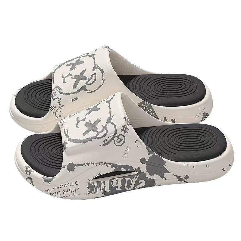 Graffiti Print Thick Sole Pillow Slide Sandals – EVA Cloud Soft Non-Slip Slippers for Men Women, Streetwear Casual Shoes 40-41