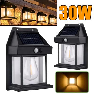 30w New Solar Tungsten Wall Lamp Three Modes Outdoor Villa Garden Courtyard Waterproof Decoration Induction Lantern Small Night Lamp