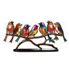 Stained Acrylic Birds On Branch Desktop Ornaments, Double Sided Multicolor Style Birds Craft Statue Desktop Ornaments
