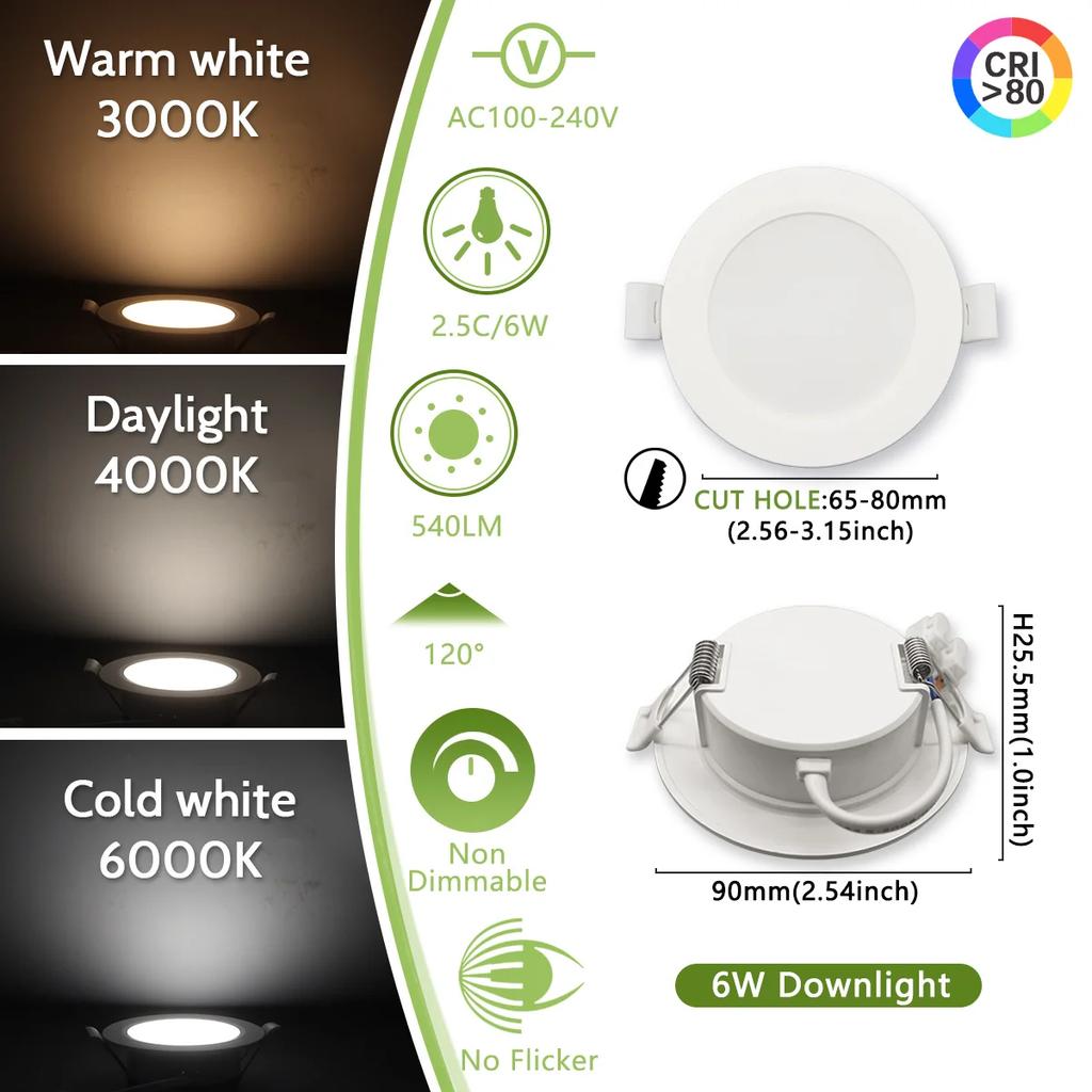 40PCS 100V-240V Recessed Ultra-thin LED Downlight Ceiling Lamp Warm Natural Lighting 3000K 6000KSupermarket 6W 10W 14W 17W 24W