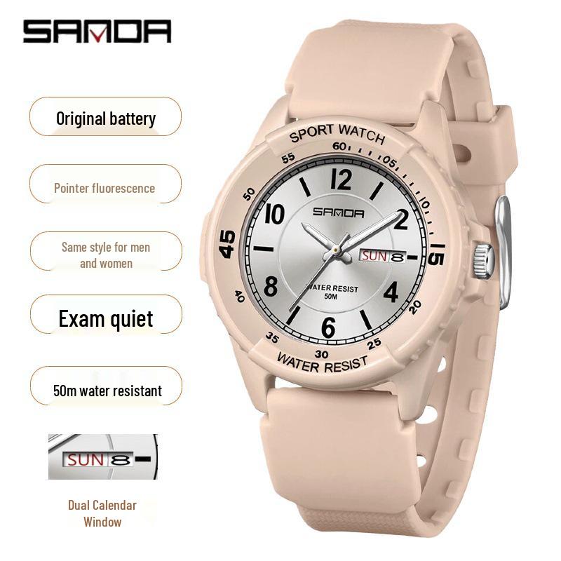 Sanda Unisex Korean Style Sport Waterproof Quartz Watch - Silent Large Dial for Men & Women
