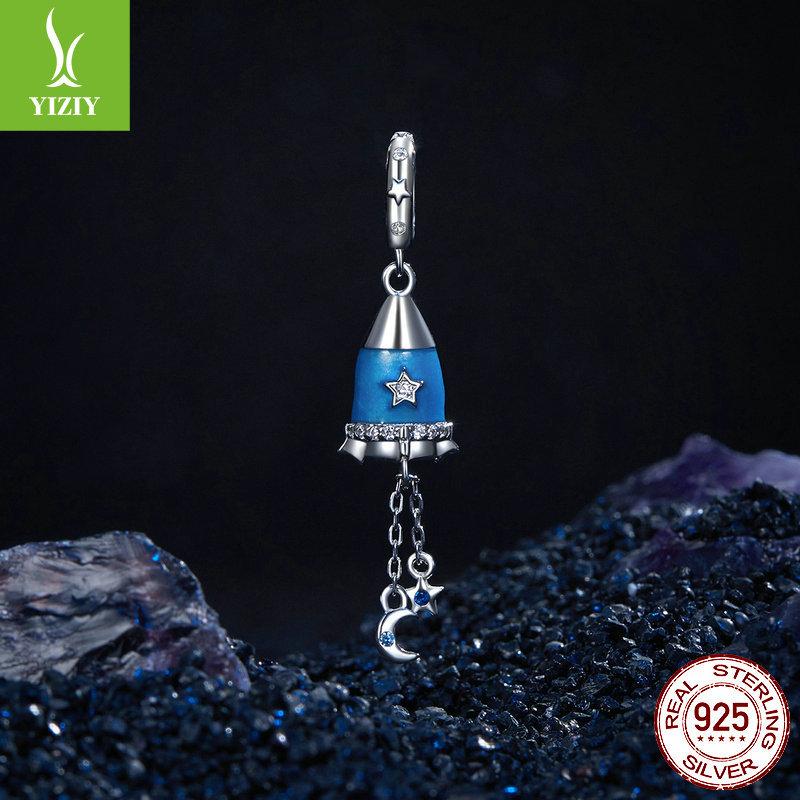 Blue Star Moon Rocket Diy Pendant Accessories, Mysterious Universe S925 Silver Bracelet Beaded
