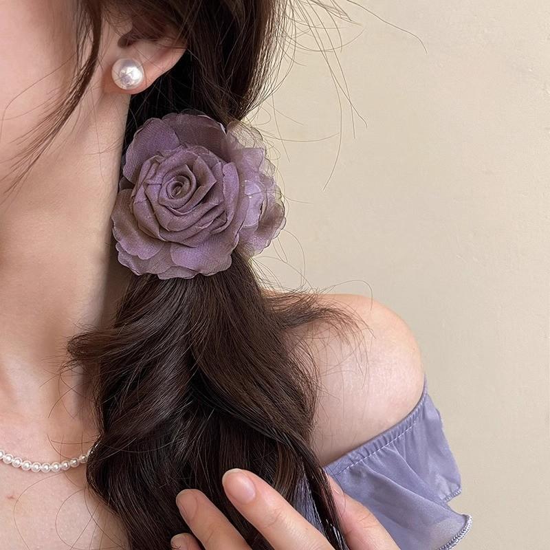 Fabric Rose Flower Hair Claw Clip for Women Girl Hair Grab Clip Barrette Plastic Ponytail Clamp Summer Headwear Hair Accessories