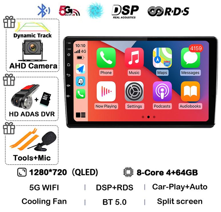 Android 14 Carplay Auto For Skoda Fabia 2 2007-2012 2013 2014 Car Radio GPS Stereo Multimedia Player Head Unit 2 Din WIFI+4G DSP