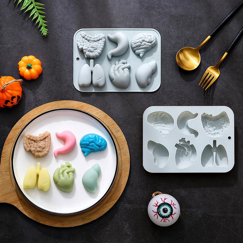 Silikonové formičky lidských orgánů Srdce Játra Mozek Formička na fondán DIY Čokoládové bonbóny Halloween Nástroje na zdobení dortů