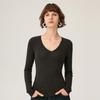 18-Gauge One-Piece Fine-Spun Chicken Heart Collar 100% Wool Women's Long-Sleeve V-Neck Slim-Fit Base Layer Shirt
