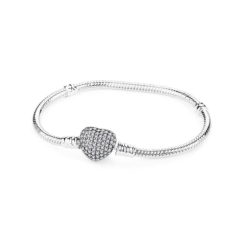Originale 925 Sterling Sølv Armbånd Armbånd Krystallkule Kjærlighet Hjertelås Perler Charms Moments Armbånd For Kvinner DIY smykker