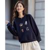 DeMana Women's Korean Style Embroidered Round Neck Sweatshirt