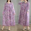 DIMANAF 2025 Women Plus Size Spring Summer Dress Casual Dress Basic Vintage Loose Floral Printing Long Sleeve Maxi