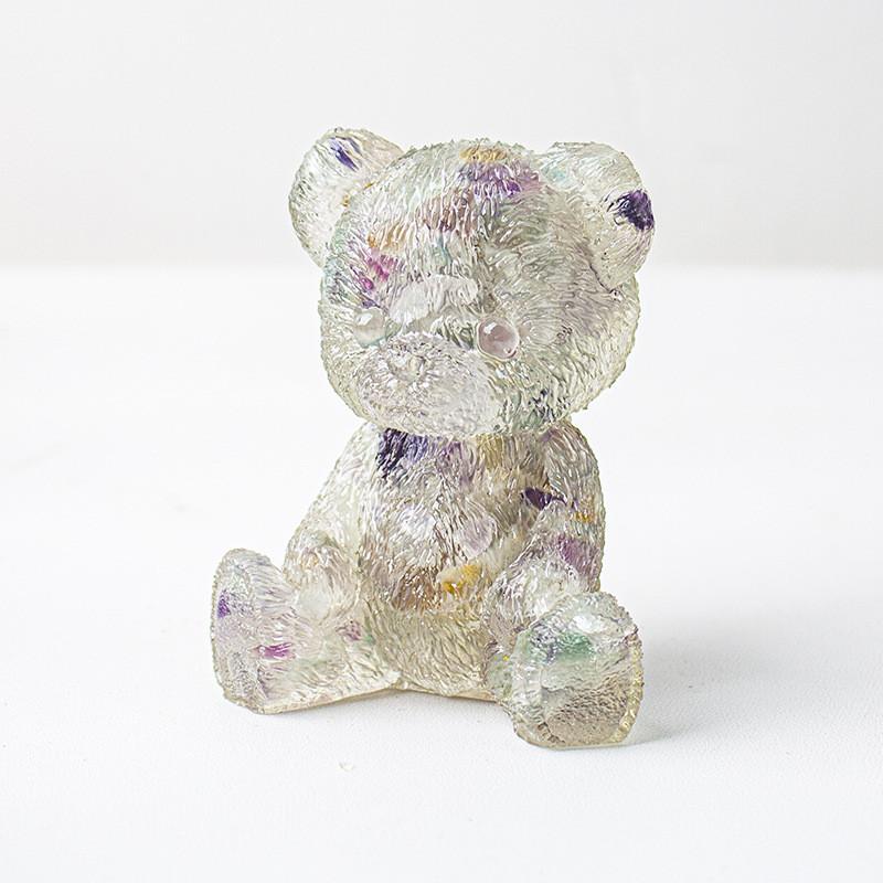 Crystal Resin Bear Desk Ornament With Natural Water Crystals For Home Office Decor