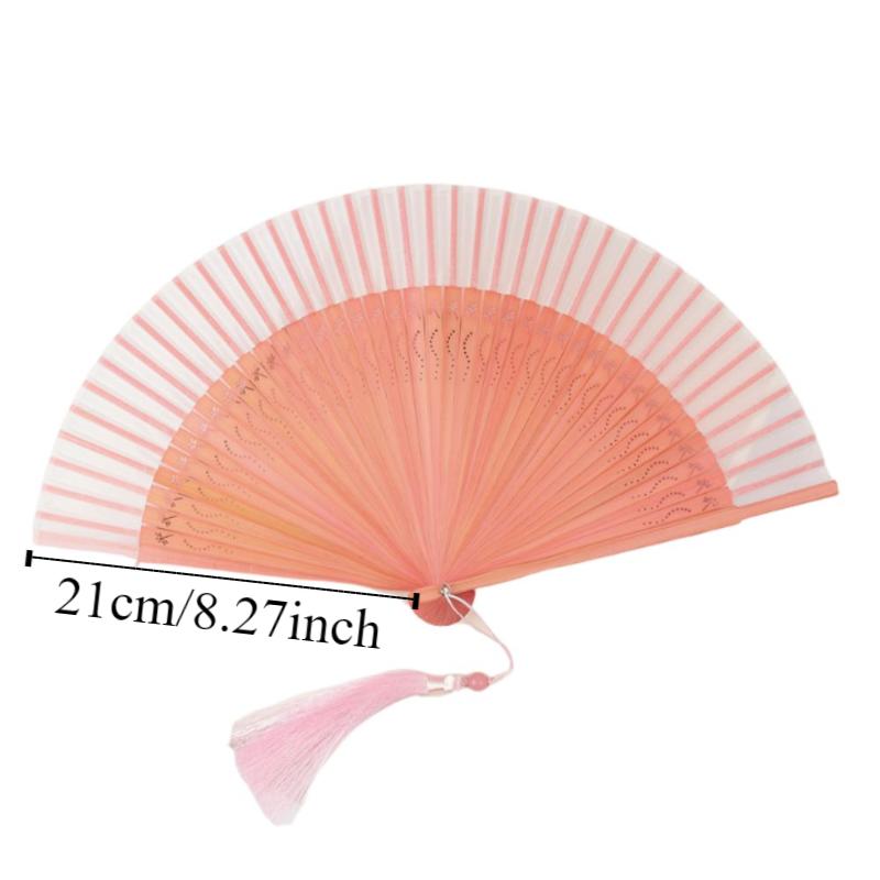 Elegant Carved Bamboo Folding Fan Flower Tassel Folding Fan Portable Handheld Fan  Wedding