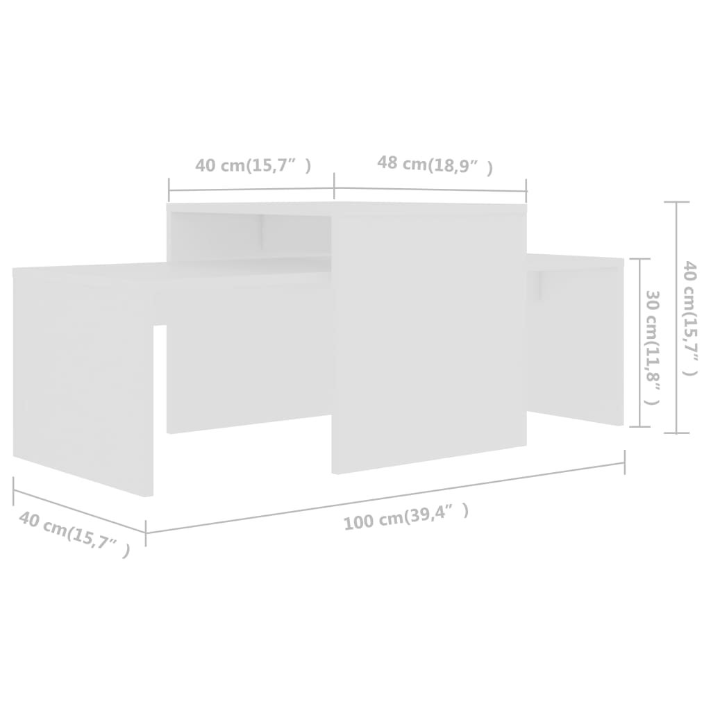 White Coffee Table Set 100 x 48 x 40 cm Particleboard