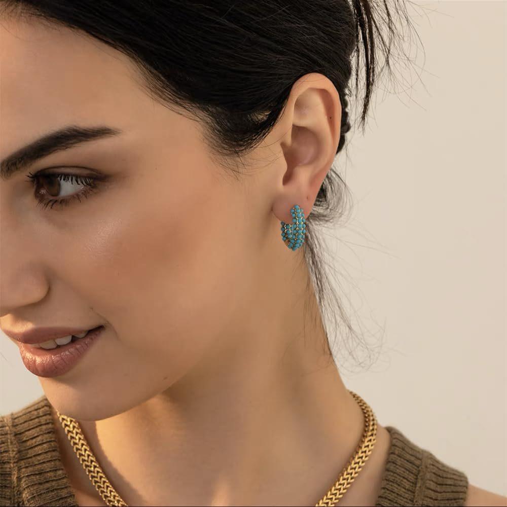 Orecchini in Turchese con Perline Stile Bohemien Europeo e Americano Semplici ed Eleganti per Donna, Orecchini Unici e di Nicchia Light Luxury