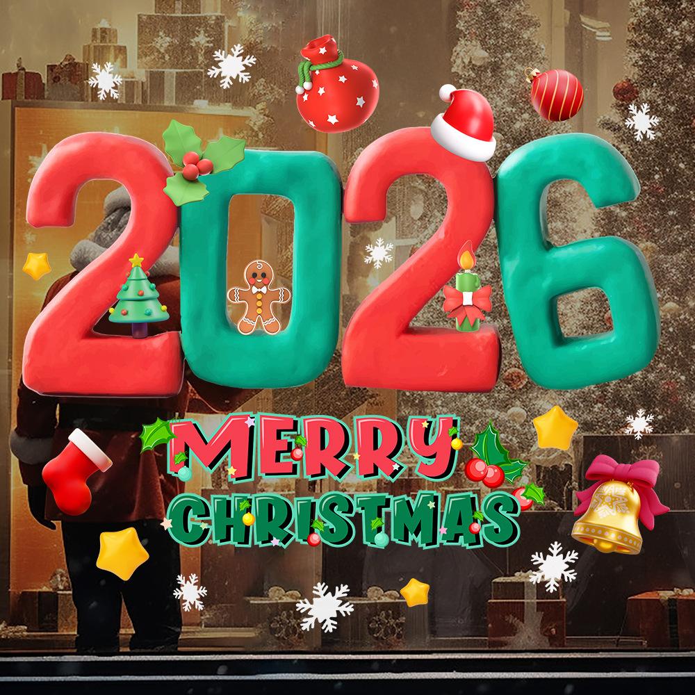 Christmas, Cartoon Design, Color, 2026 New Model, Digital English Letter Window Stickers, Mall Decoration, Static Stickers