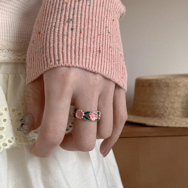Enamel French Stunning Rose Adjustable Ring For Women Fashionable Copper Jewelry For Occasions All