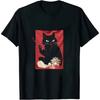 Black Cat Love Ramen Anime Japanese Red Sunset Retro T-Shirt Unisex T-Shirt